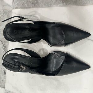 SCHUTZ - Emma Black Leather & Clear Vinyl Pointed-Toe Slingback Pumps - Size 6